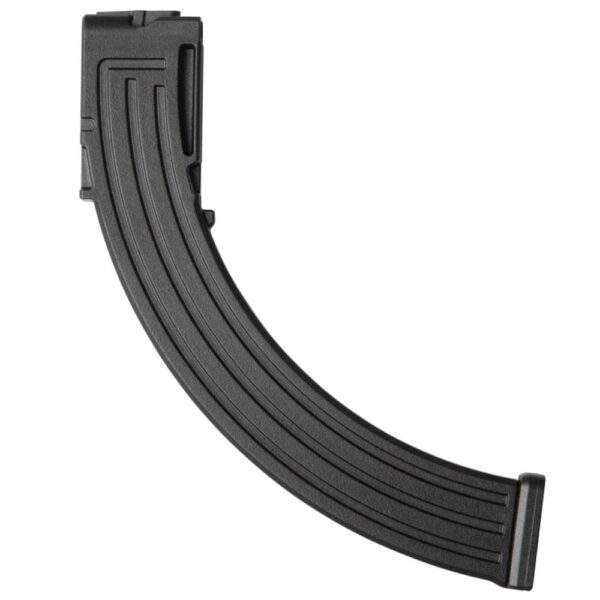 25-round polymer magazine for Derya TM-22 (.22 LR) with translucent polymer body, visible follower, ribbed baseplate, and retail packaging.