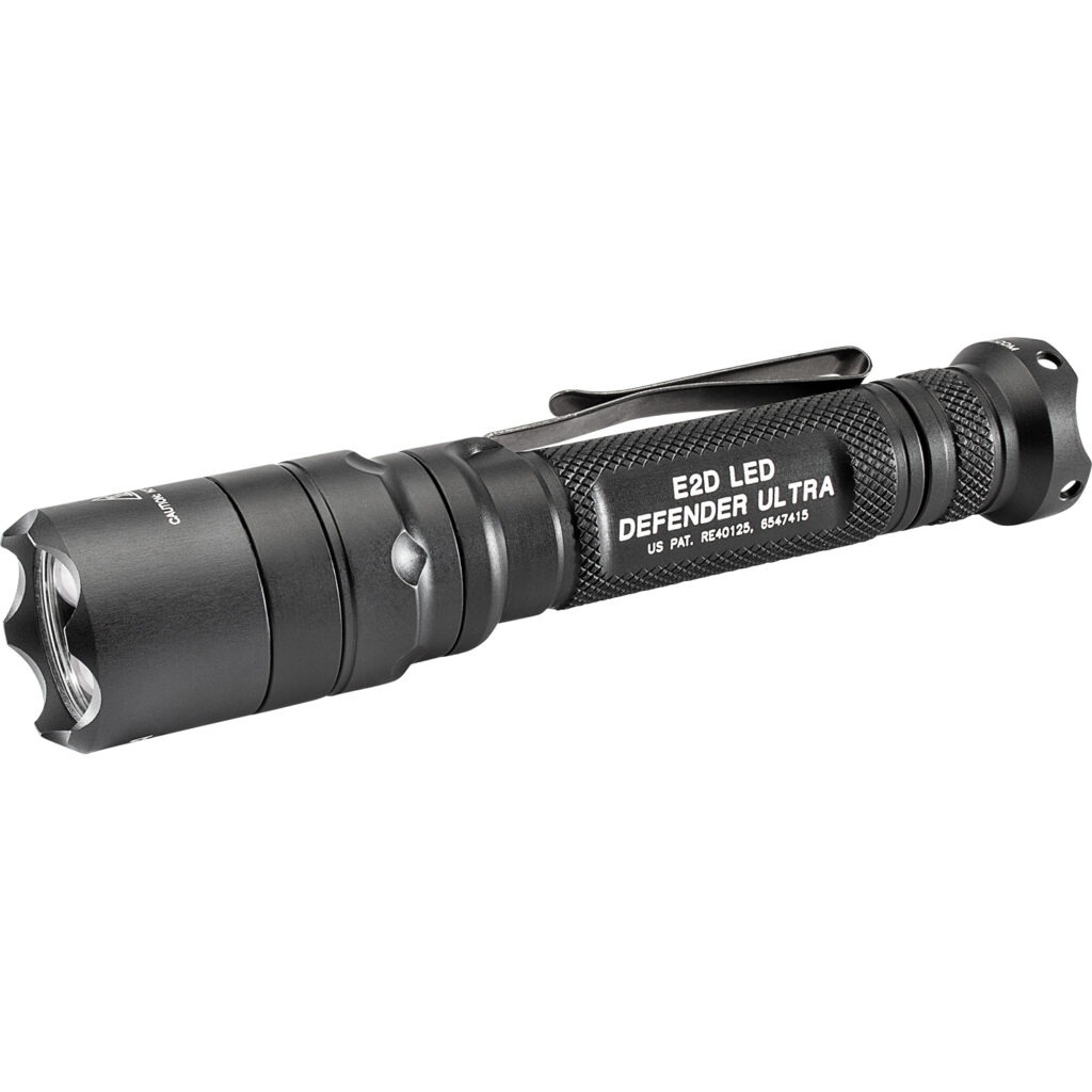 SureFire E2D Defender 1,000-lumen dual-output tactical LED flashlight with crenellated bezel at Range Arts