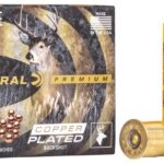 Box of Federal Premium 20-gauge 3" #2 buckshot shells (18 pellets per shell) with visible product label and copper-plated buckshot pellets.