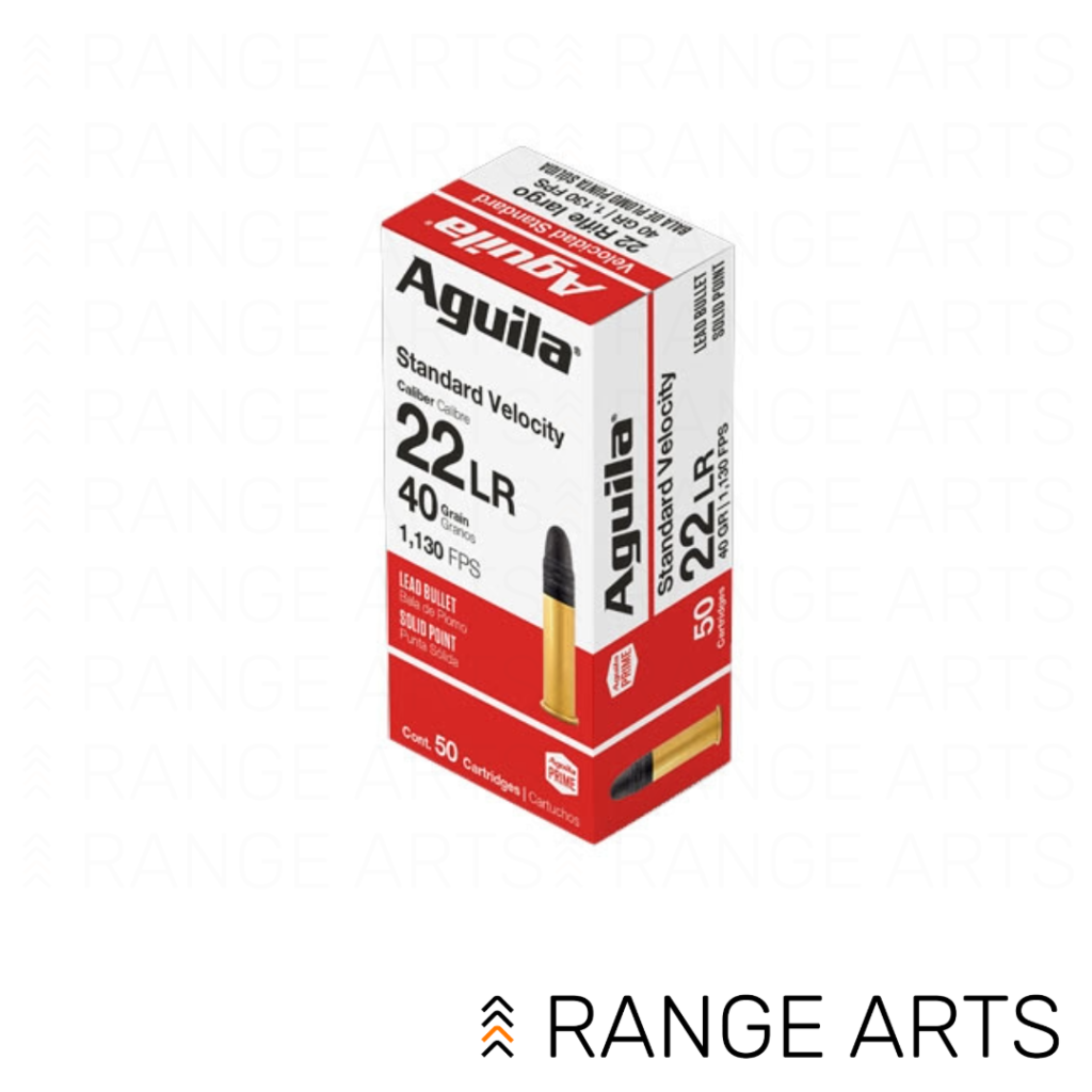 Aguila .22LR Standard Velocity 40 grain rimfire ammunition 50 round box for target shooting and training at Range Arts
