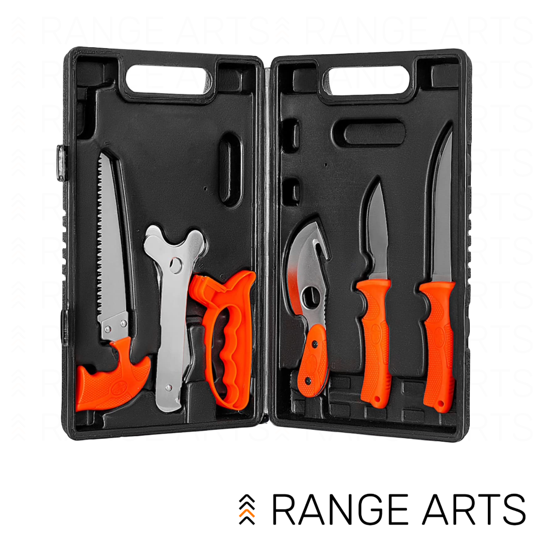 Maxam 7-piece game cleaning kit with carrying case for field dressing and game processing at Range Arts