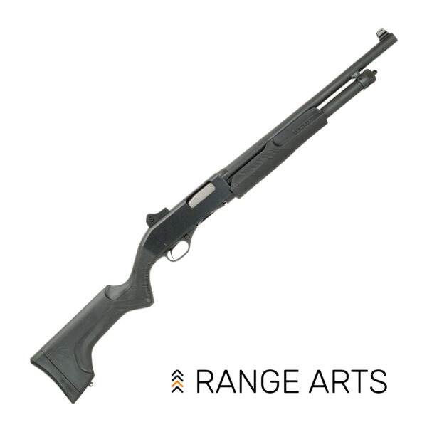 Stevens 320 Security 12GA 18.5" pump shotgun — synthetic stock with pistol grip and ghost-ring sights at Range Arts.