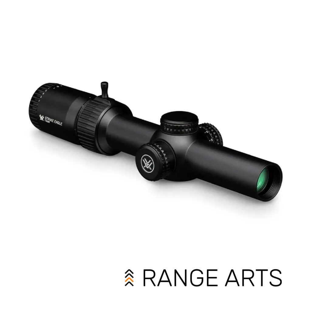 Vortex Strike Eagle 1–8x24 Riflescope with AR-BDC3 reticle – illuminated low-power variable optic for fast close-to-mid-range shooting at Range Arts.