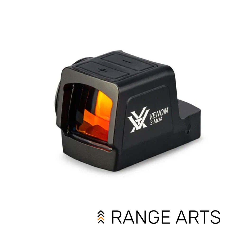 Vortex Venom Enclosed 3 MOA Micro Red Dot Sight – RMR-footprint optic with bright red reticle and sealed aluminum housing for pistols or rifles at Range Arts.