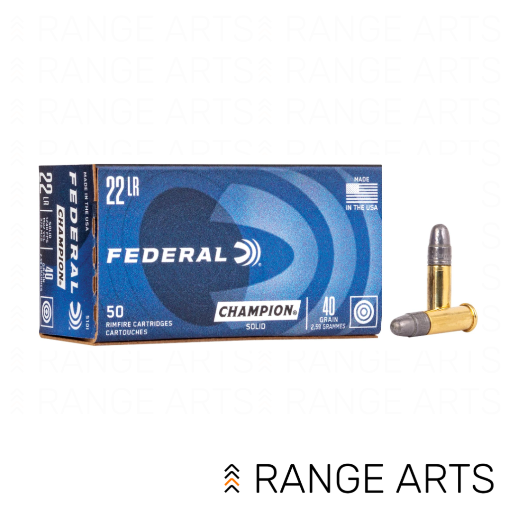 Federal Champion Rimfire 22 LR 40 grain LRN 1240 fps rimfire ammunition 50 round box at Range Arts