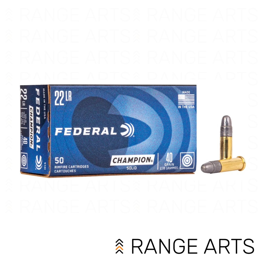 Federal Champion Rimfire 22 LR 40 grain LRN 1240 fps rimfire ammunition 50 round box at Range Arts