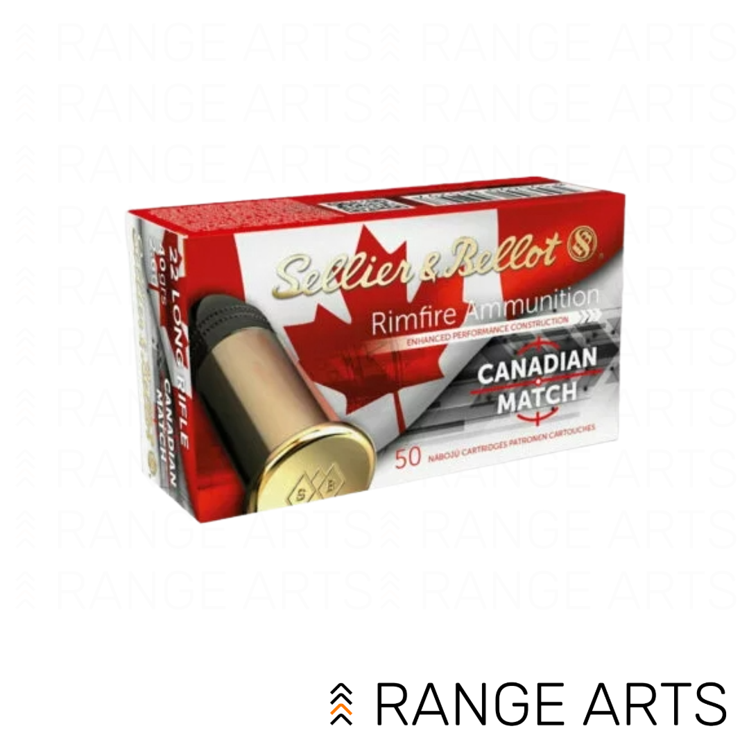 Sellier & Bellot Canadian Match .22LR 40 grain lead round nose rimfire ammunition 50 round box at Range Arts