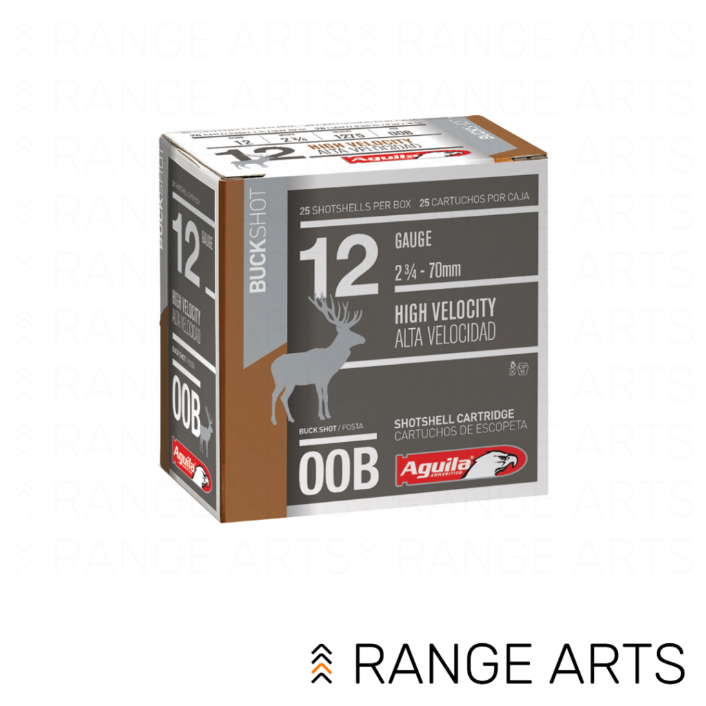 Aguila High Velocity 12 gauge 2 3/4 inch #0 Buck shotgun ammunition 25 round box at Range Arts