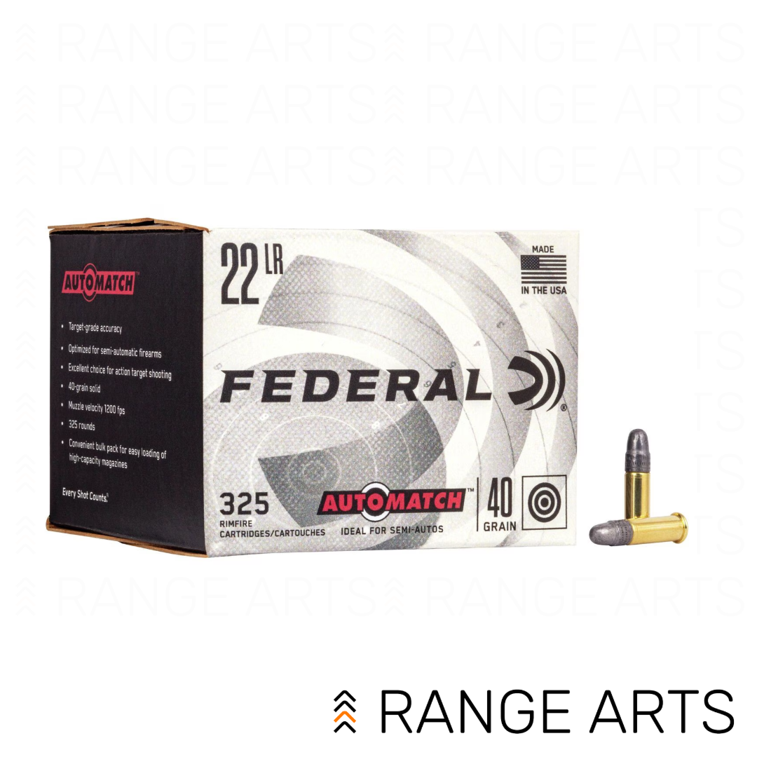 Federal 22LR Automatch bulk rimfire ammunition 325 round box for training and recreational shooting at Range Arts