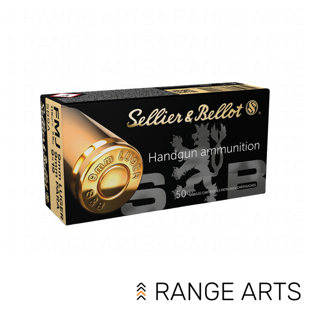 Sellier & Bellot 9mm 115 grain FMJ bulk pack handgun ammunition 1000 rounds at Range Arts