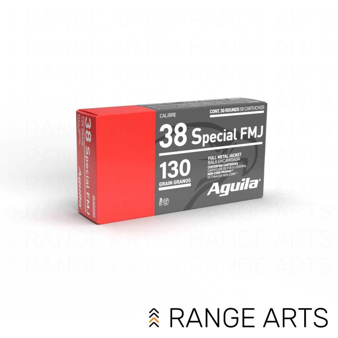 Aguila .38 Special 130 grain FMJ handgun ammunition 50 round box for revolver range training at Range Arts