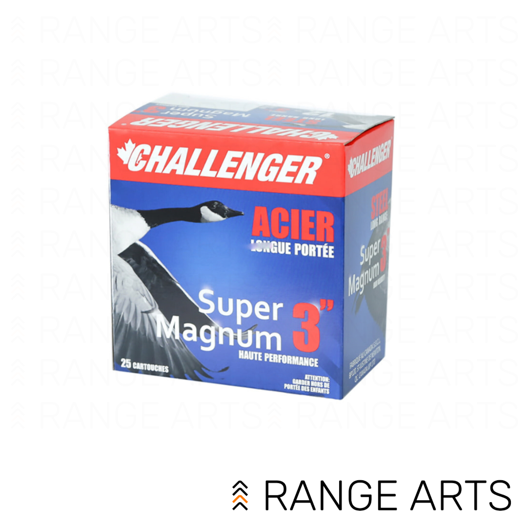 Challenger 12 gauge 3 inch 1 1/8 ounce #4 steel shotgun ammunition 25 round box at Range Arts