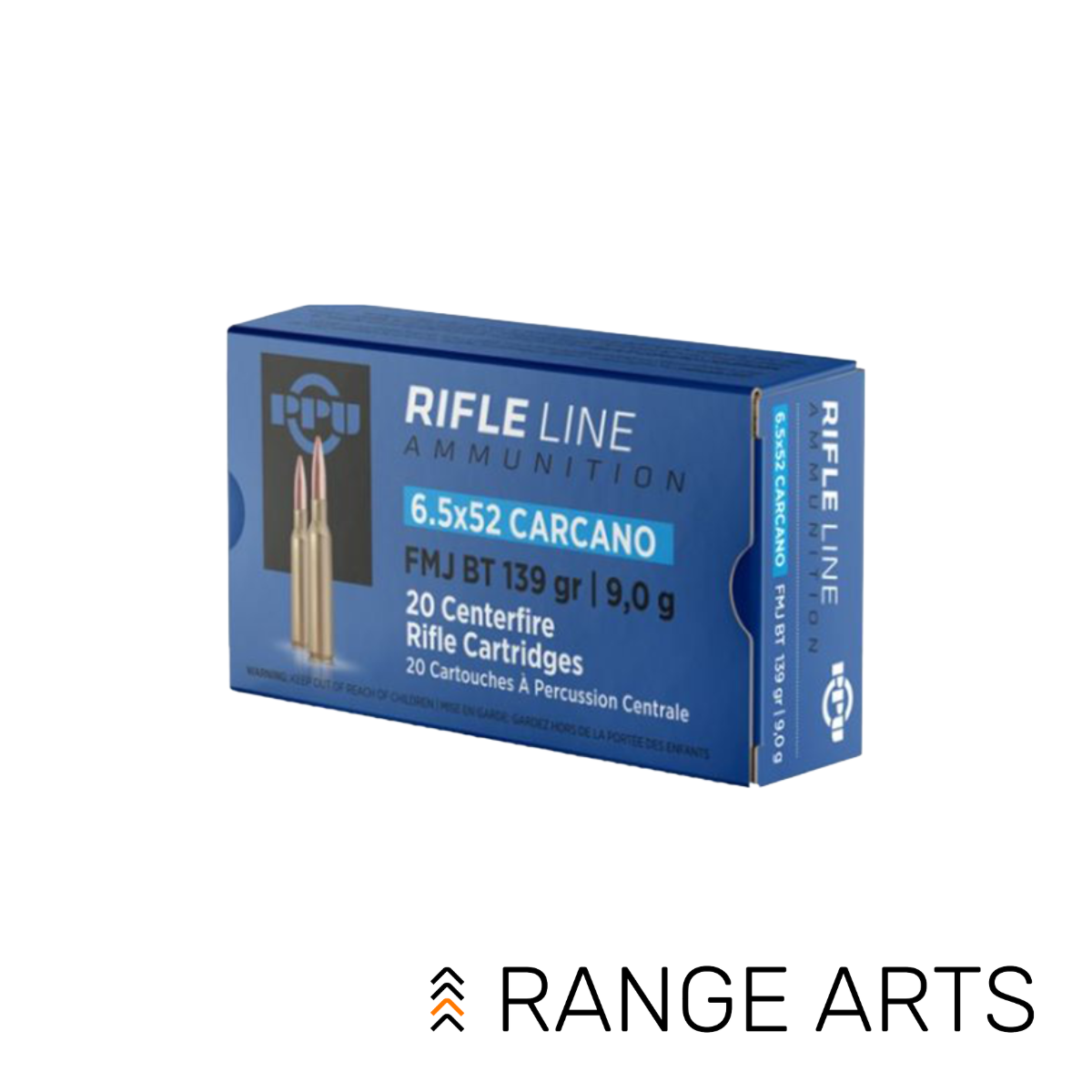 PPU PRVI 6.5x52 Carcano 139 grain FMJ-BT rifle ammunition 20 round box for surplus Italian Carcano rifles at Range Arts