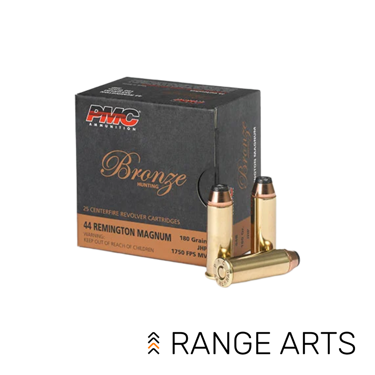 PMC .44 Remington Magnum 180 grain JHP ammunition 25 round box for revolver shooting and hunting applications at Range Arts