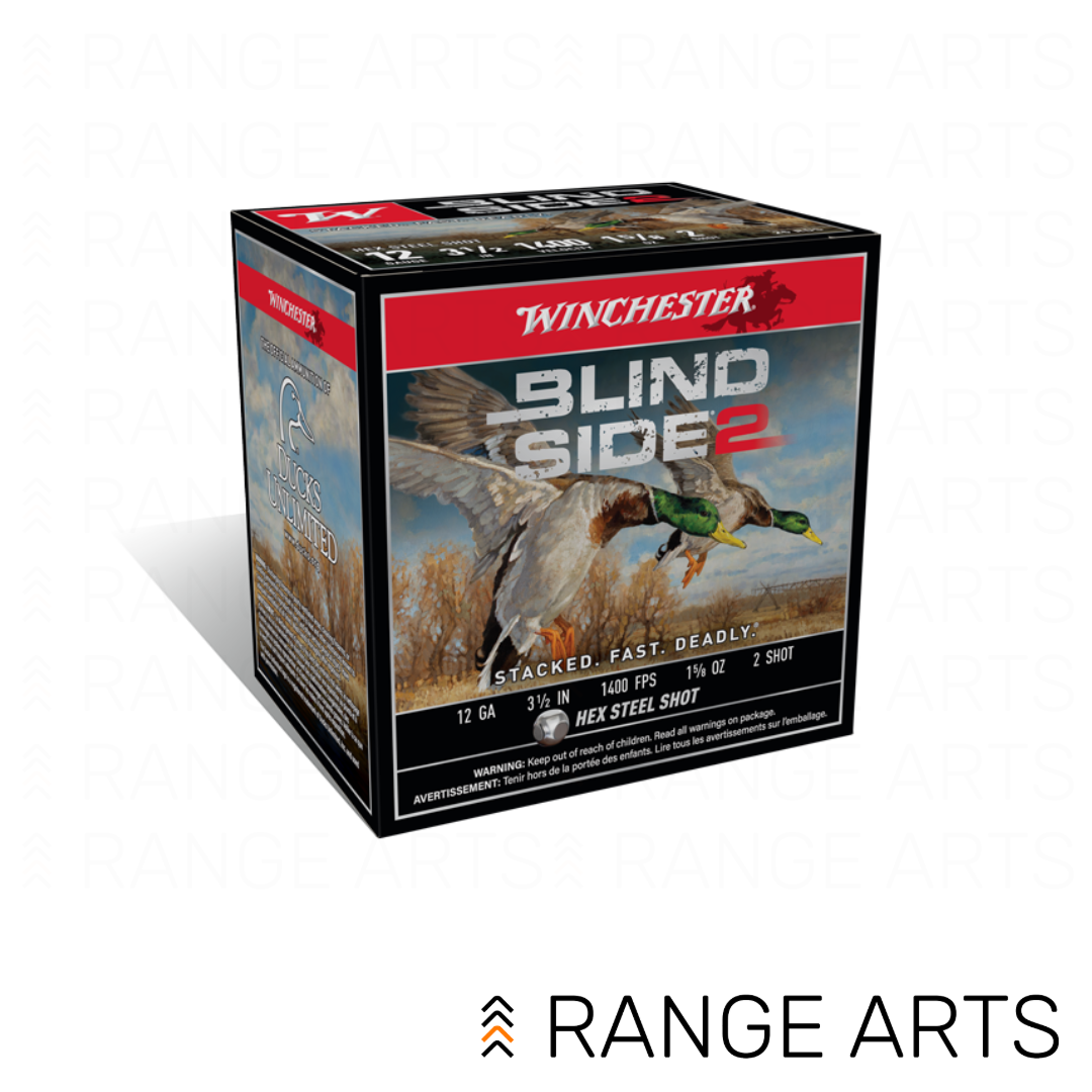 RAWebProductPIC copy-59 Winchester Blind Side 12 gauge 3.5 inch #2 steel shot waterfowl ammunition 25 round box at Range Arts