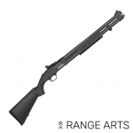 Mossberg 590S M-LOK 12 gauge pump-action shotgun with 20-inch barrel, ghost ring sights, and black synthetic furniture