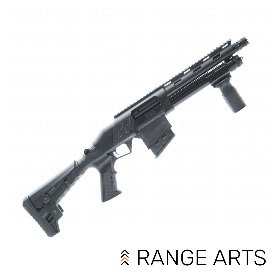 Canuck Recon 3 12 gauge compact pump-action shotgun with 9-inch barrel and black tactical finish